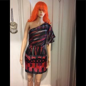 NWOT Milly One Shoulder Sateen Print Dress